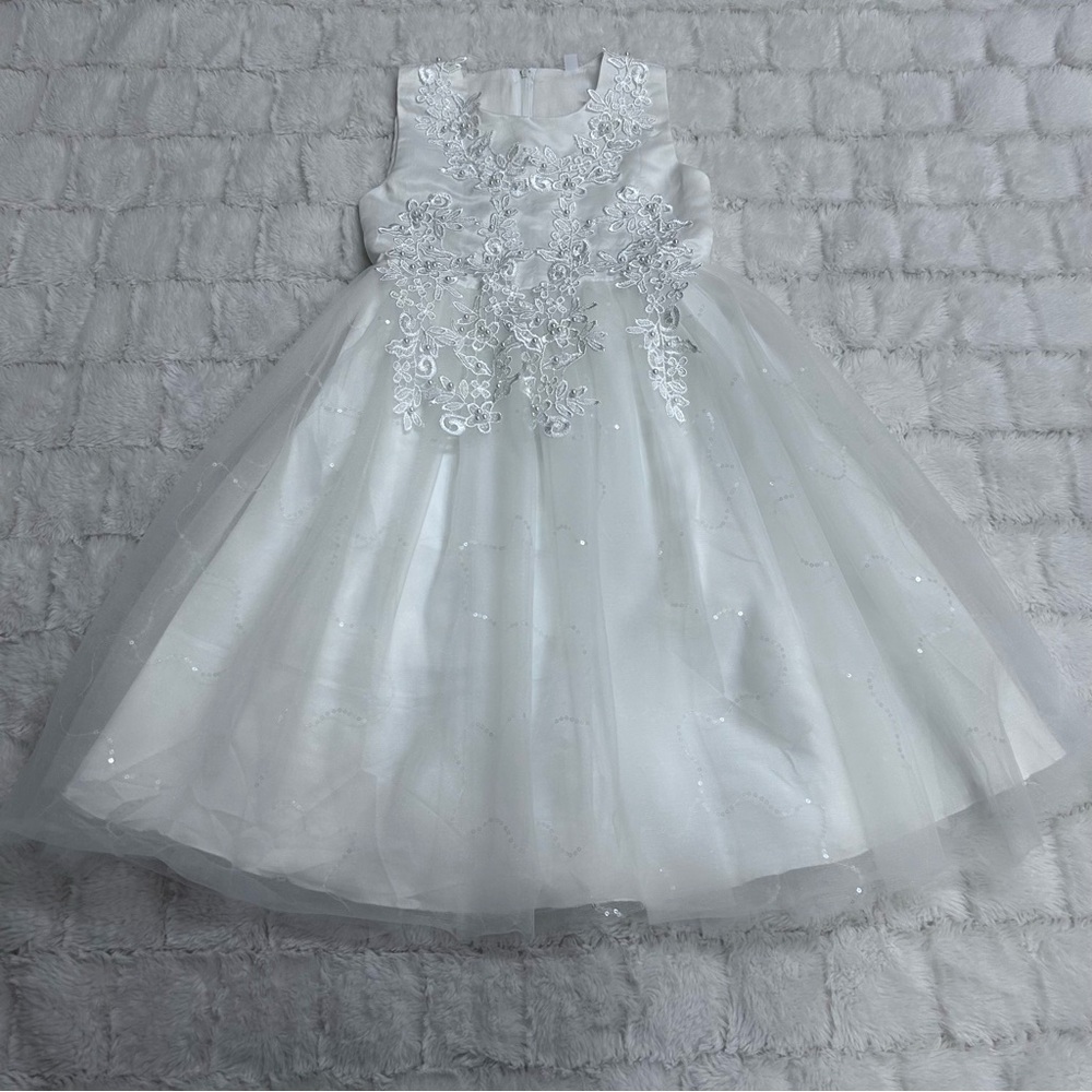 Girl White Embroidered Floral Lace Flower Girl‎ / First Communion / Formal Dress